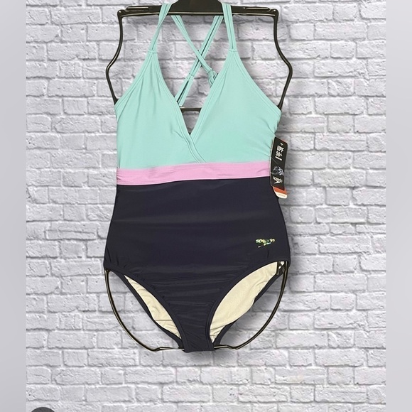 Speedo Women's Adjustable Cross Back One Piece Swimsuit - Picture 2 of 5